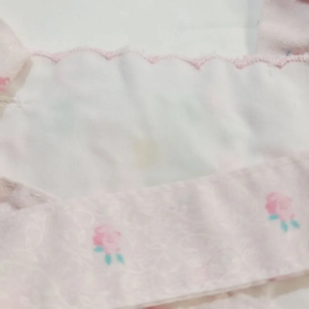Vintage 90s Mayfair Pastel Pink Tulip Embroidery Baby Romper and Bonnet